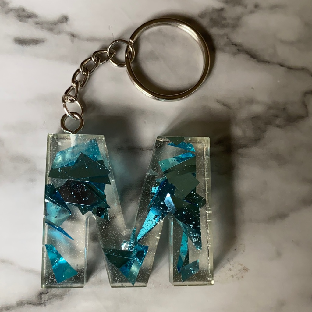 Blue Flake Initial Keychains